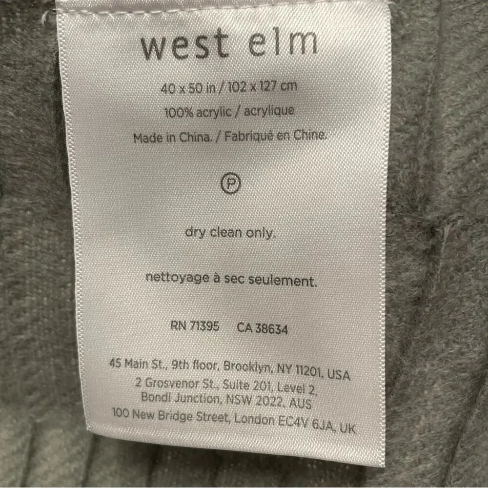 WEST ELM Blanket Throw‎ Pleated Textured Gray 40x50 Urban Minimalist Decor